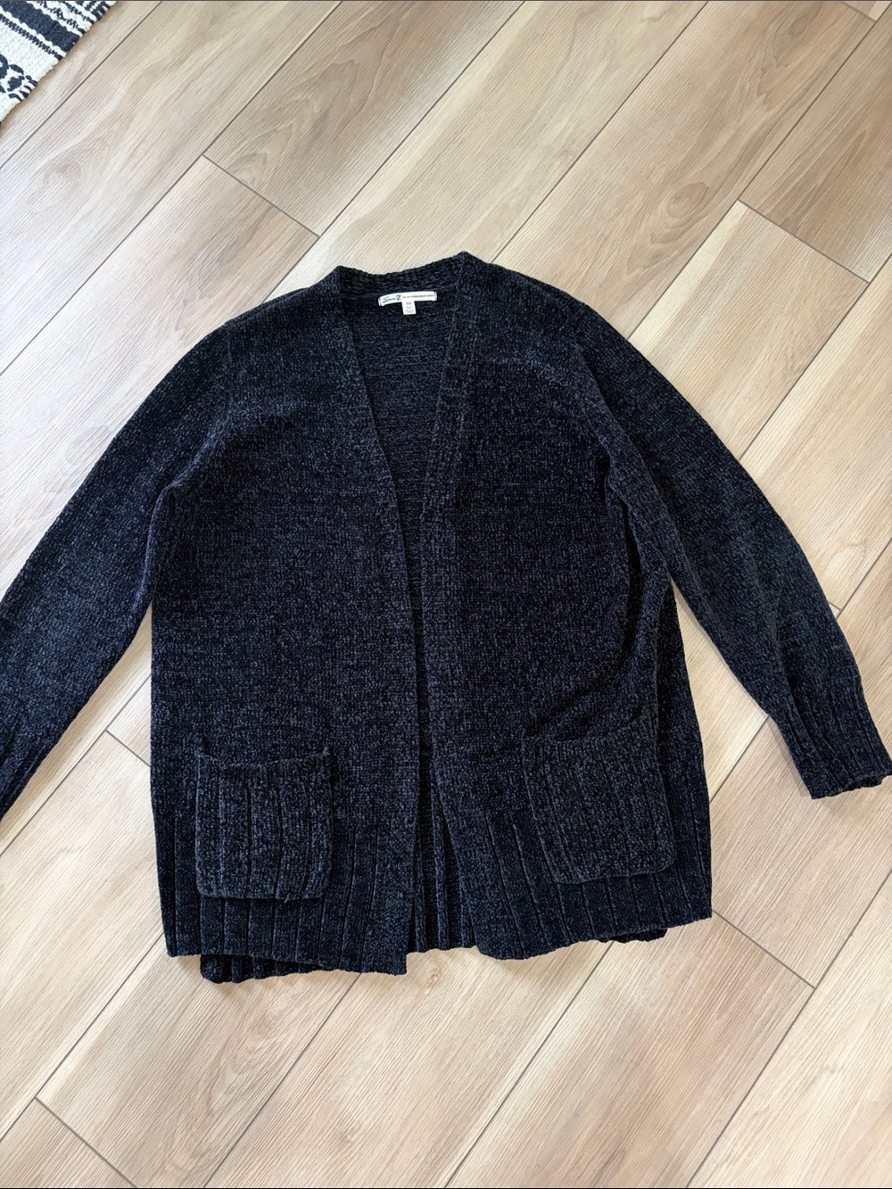 Seven7 Black Open-Front Women's Cardigan with Patch Pockets